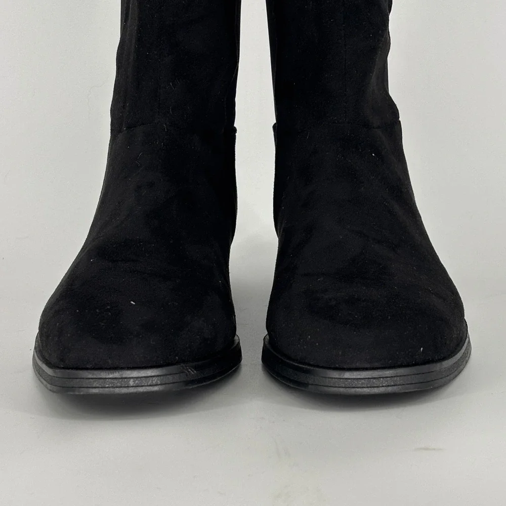 Splendid Manny Knee High Boot Black Women Size 8.5 Faux Suede Low Heel Round Toe